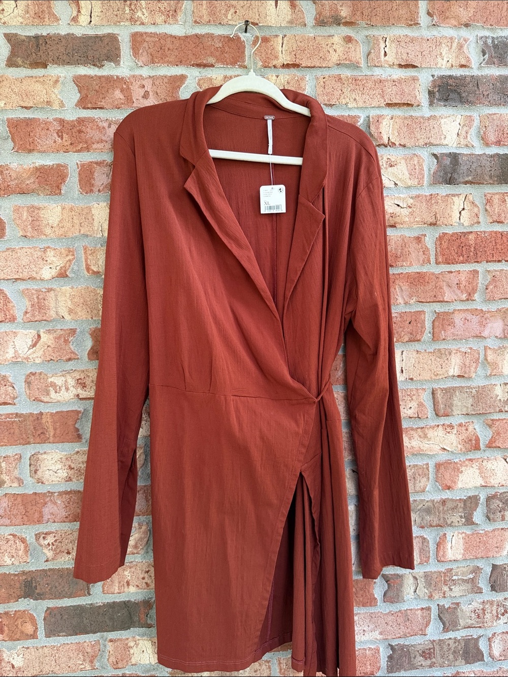 Free People Helena Rust Wrap-Front Long Sleeve Dress